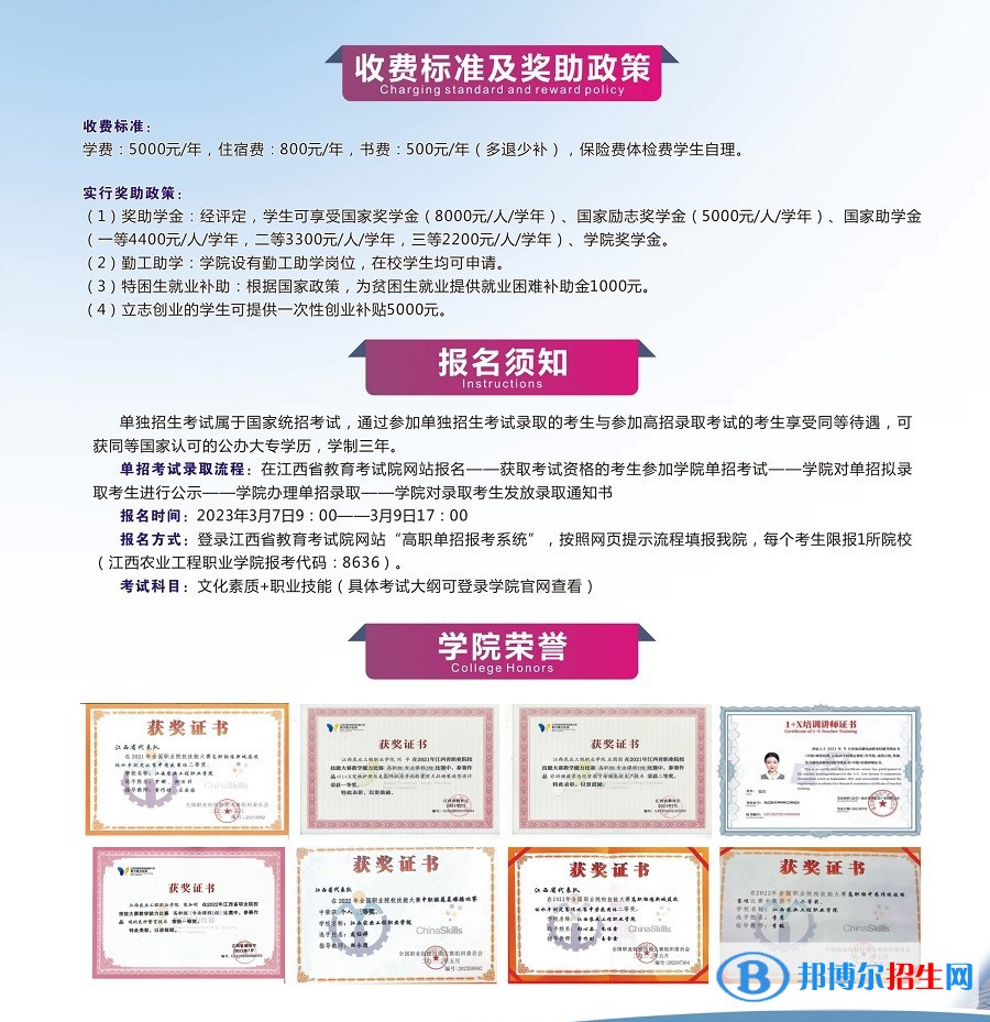 江西農(nóng)業(yè)工程職業(yè)學(xué)院?jiǎn)握?023年學(xué)費(fèi)匯總